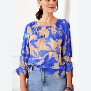 NWT KAREN KANE Lana Blouse Sz XS/S Blue Exotic Shear Top